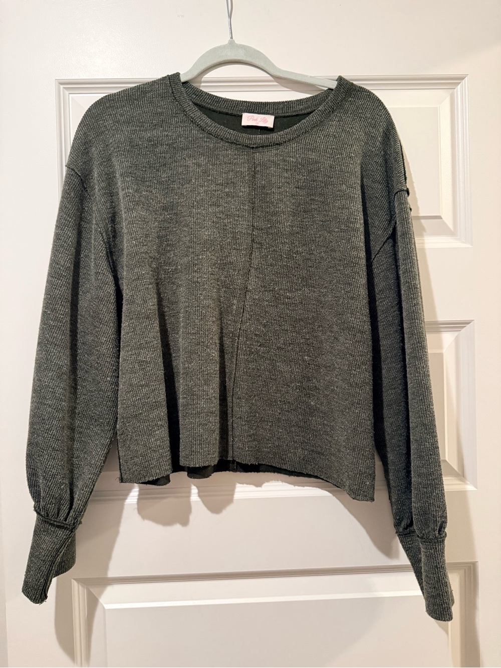 Pink Lily Grey Relaxed Knit Crewneck Sweatshirt
